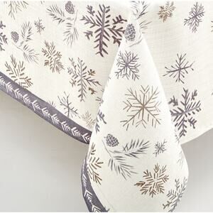Lenox Alpine Sparkle Snowflake Tablecloth 60x102 Silver Metallic Holiday Glitter